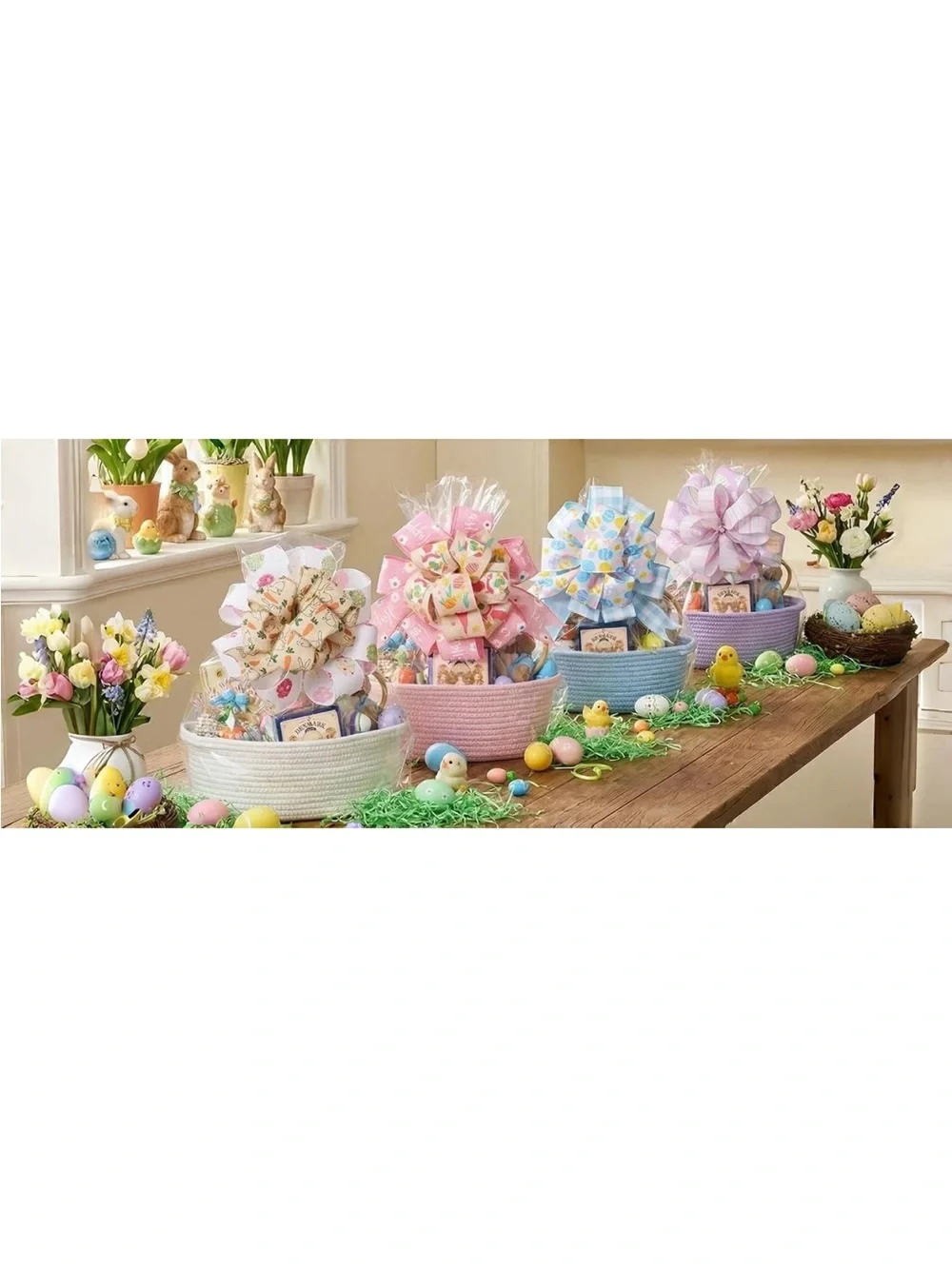 Organizer Small Woven Gift Easter Basket Empty with Bag & Ribbon 12